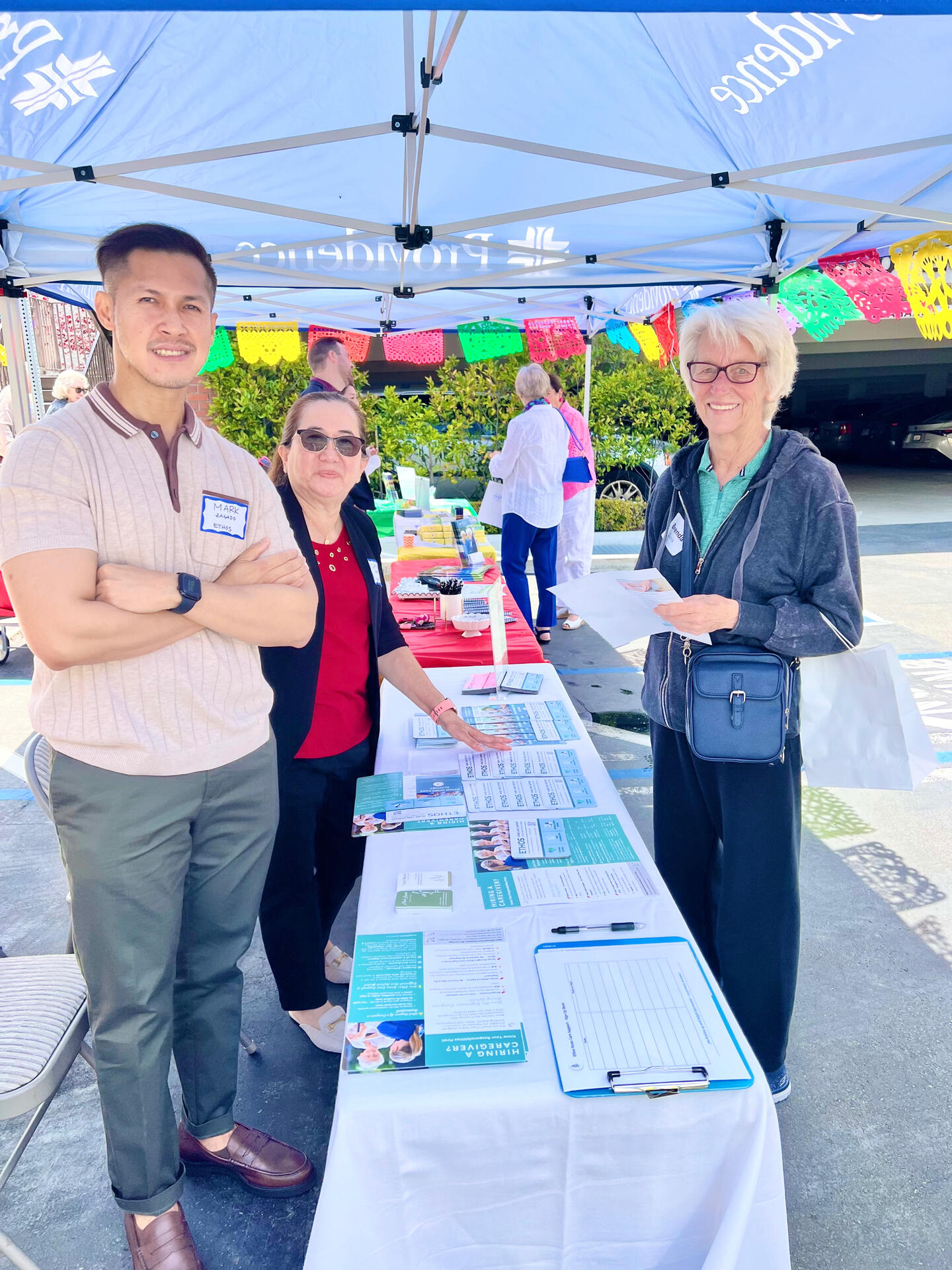 Connecting with a visitor about our mission.